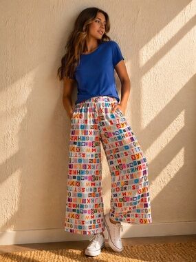 ABC Graphic • Wide Leg Pants • Teacher Classroom Outfit • Palazzo • XS - Small